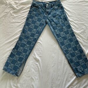 PacSun Womens Blue Jeans Eco Butterfly Checkerboard Low Rise Straight Size 27